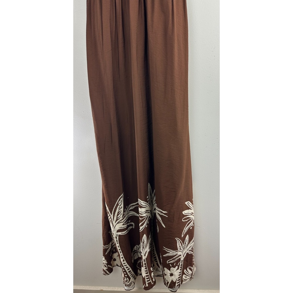 Abercrombie & Fitch Bra Free Brown Tropical Palm Print Open Back Maxi Dress ST - Picture 4 of 14